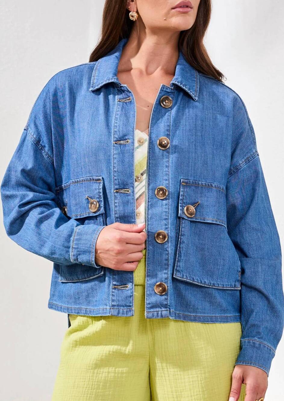 NEW TRIBAL patch pockets button front jacket in fjord blue